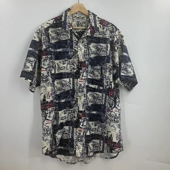 Columbia Men's Vintage Fish Outdoors Print Cotton Short Sleeve Button Up Size L‎ - Picture 1 of 11